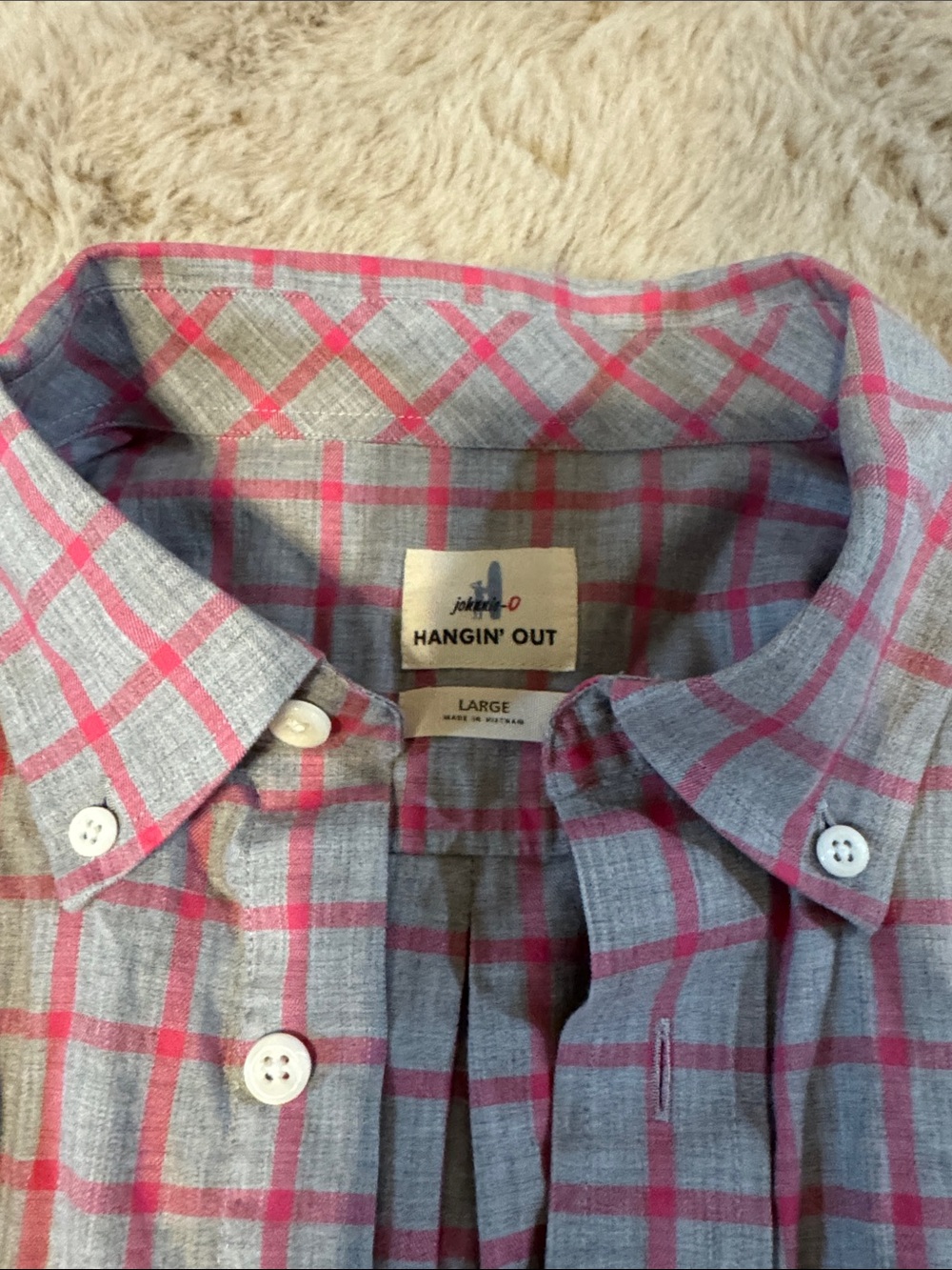 johnnie-O Gray and Pink Plaid Button-Down Shirt